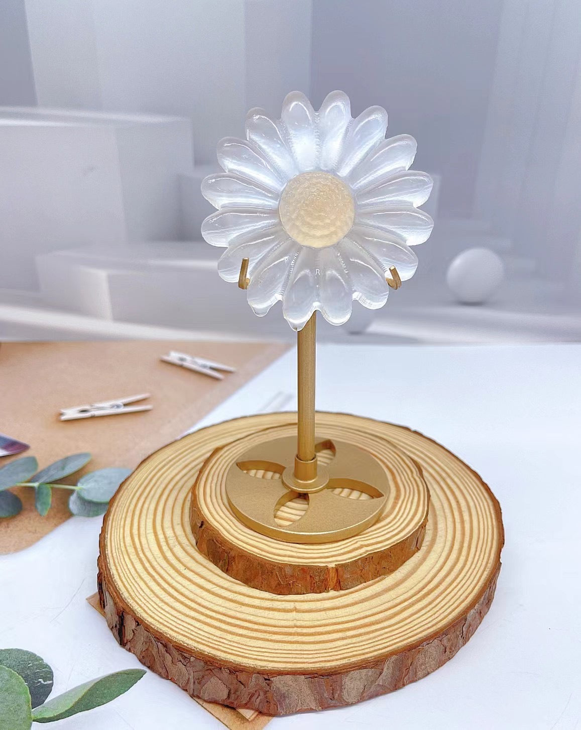 Selenite Sunflower with metal holder