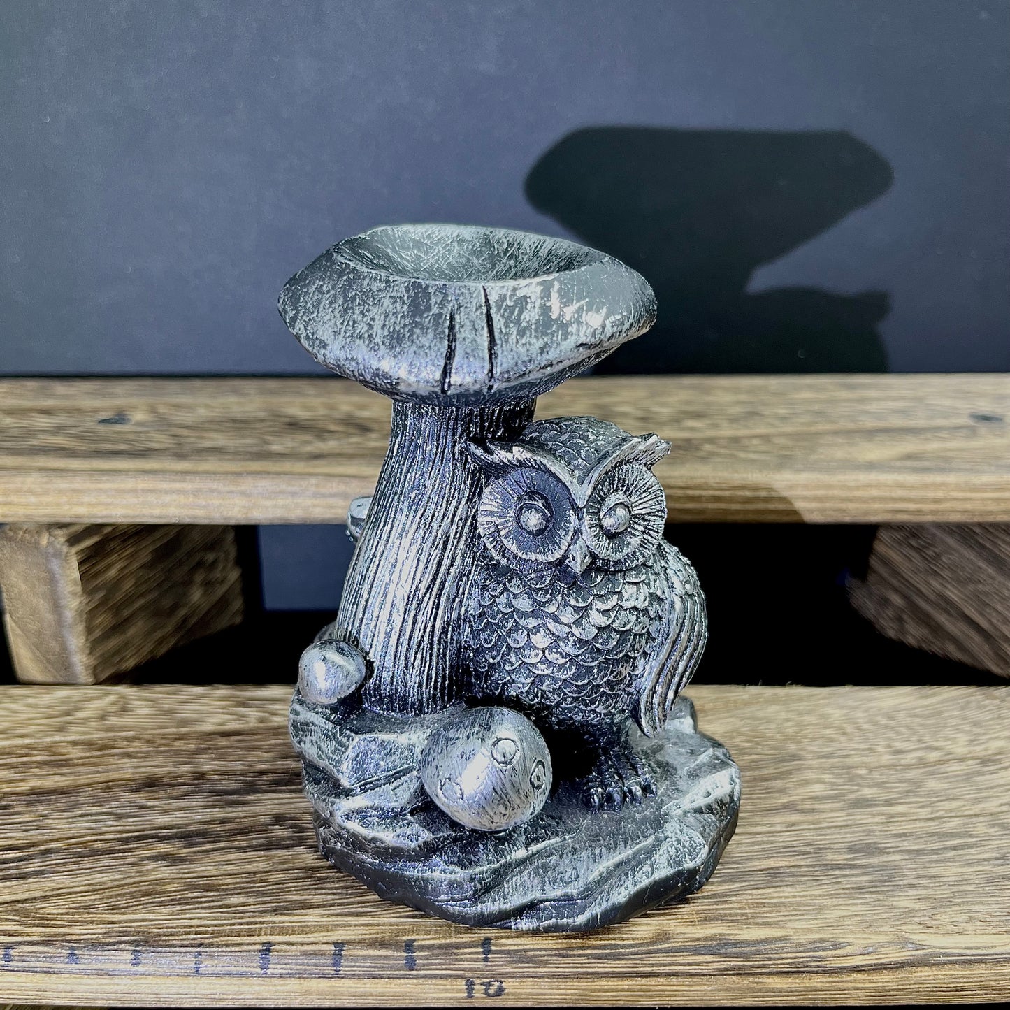 Resin Owl Under Mushroom Sphere Holder