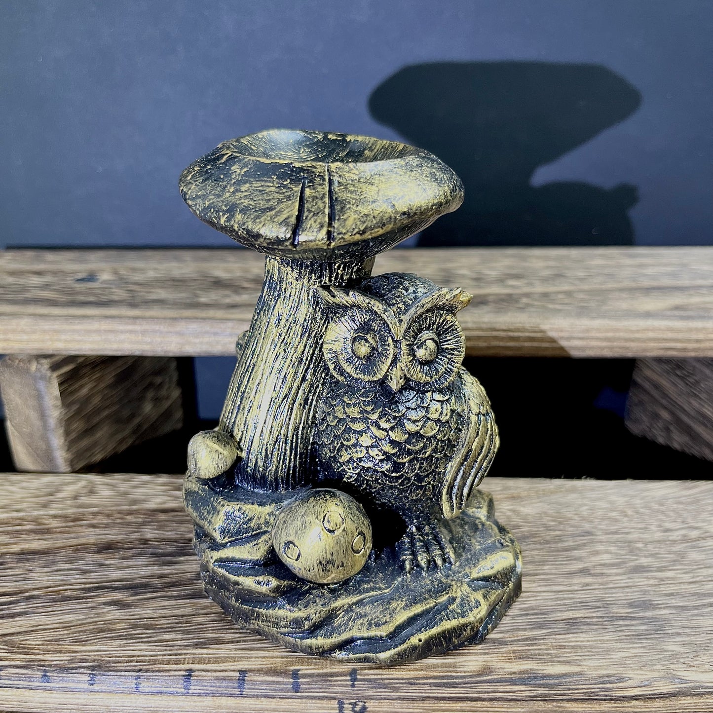 Resin Owl Under Mushroom Sphere Holder