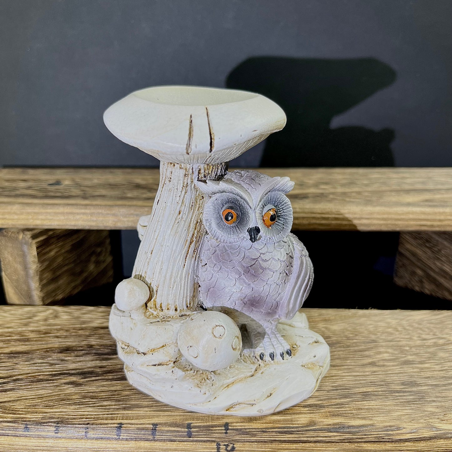 Resin Owl Under Mushroom Sphere Holder