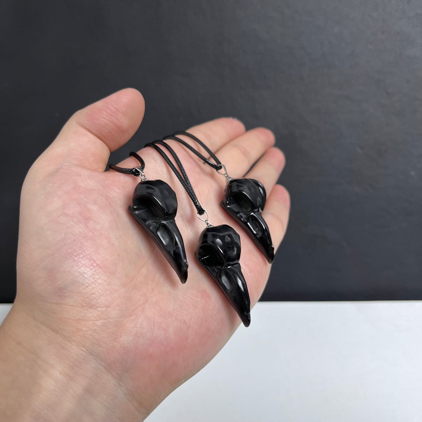 Obsidian Raven Skull Necklace