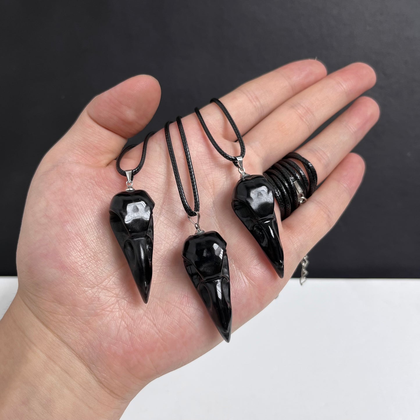 Obsidian Raven Skull Necklace