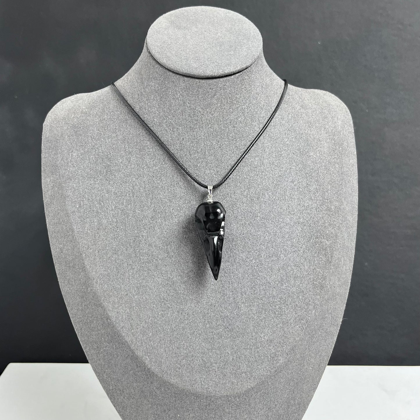 Obsidian Raven Skull Necklace