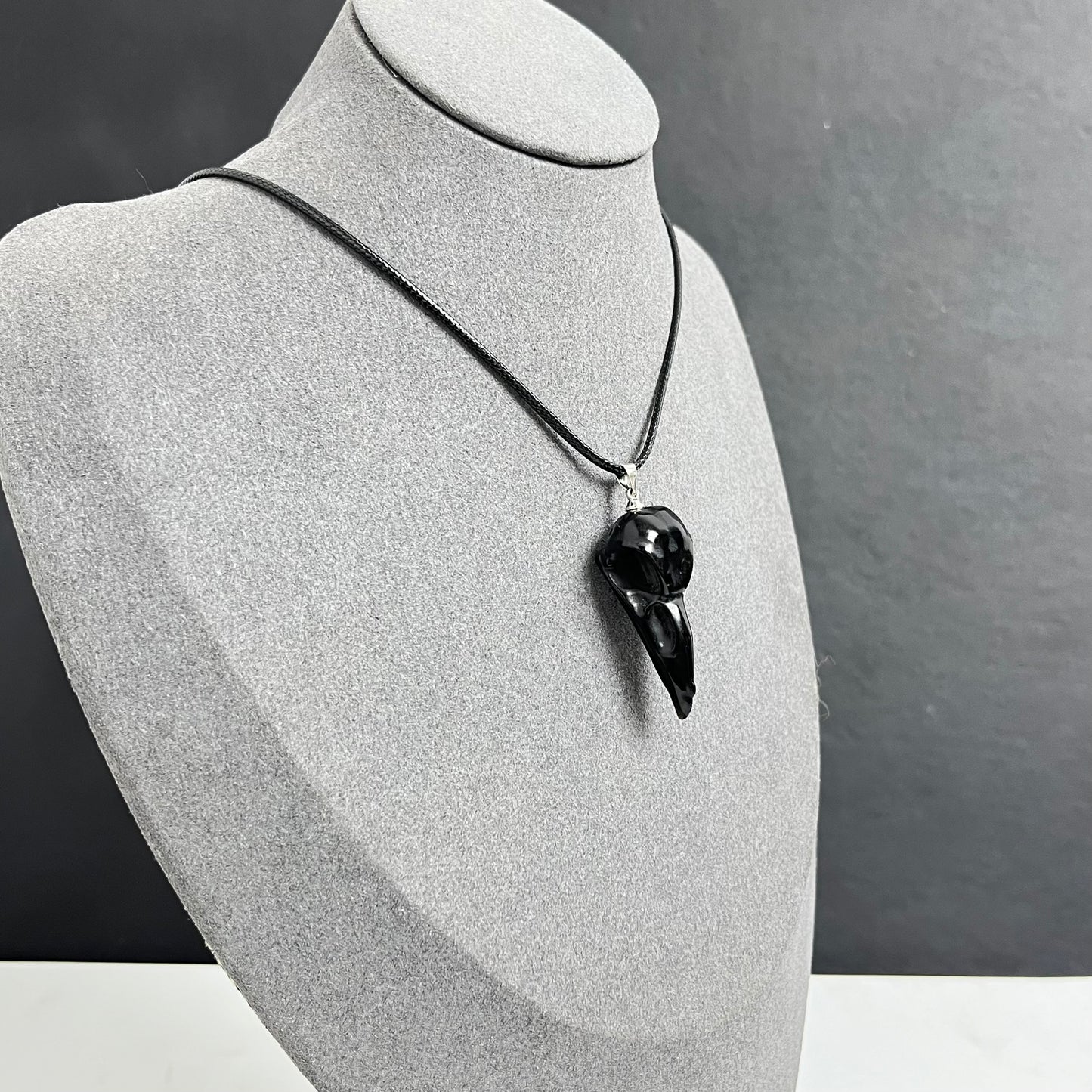 Obsidian Raven Skull Necklace