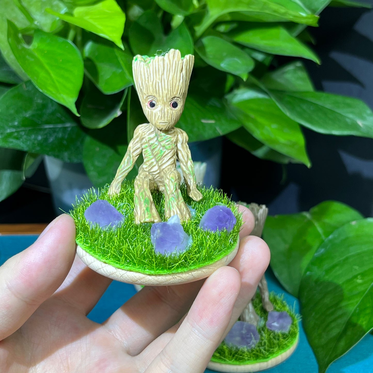 Resin Groot With Raw Amethyst