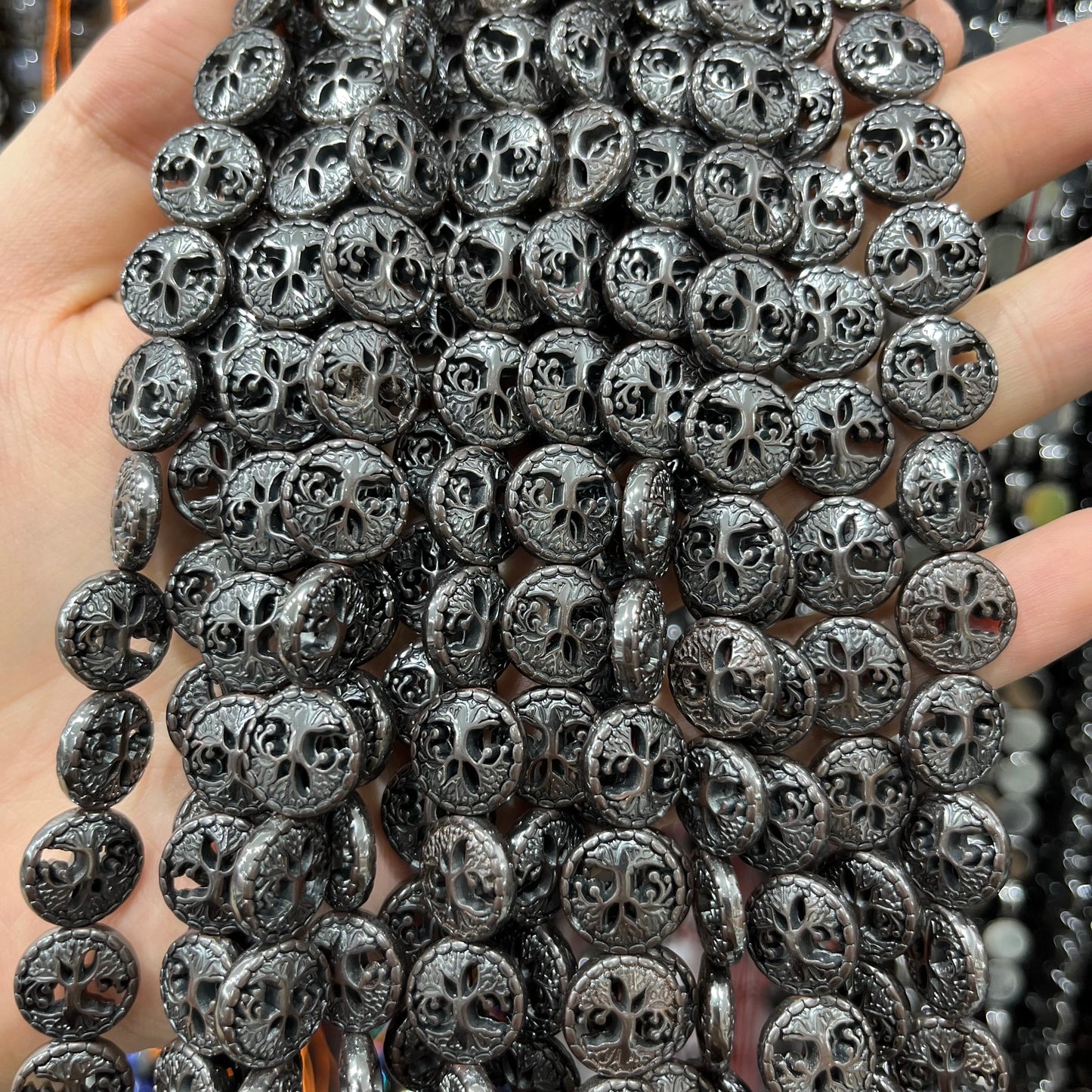 Hematite carving bead strings