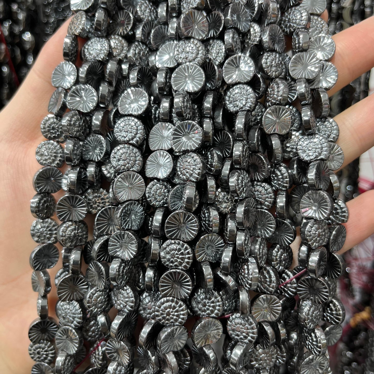 Hematite carving bead strings