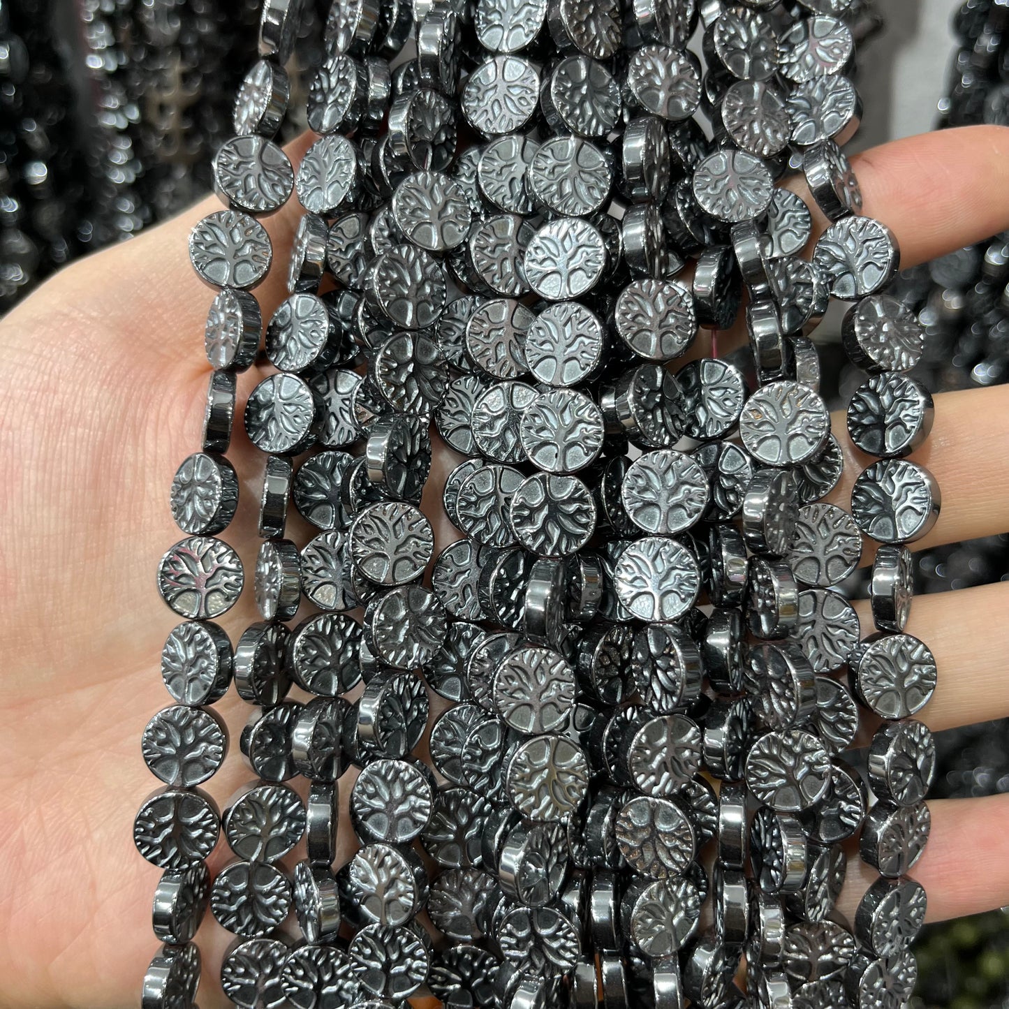 Hematite carving bead strings