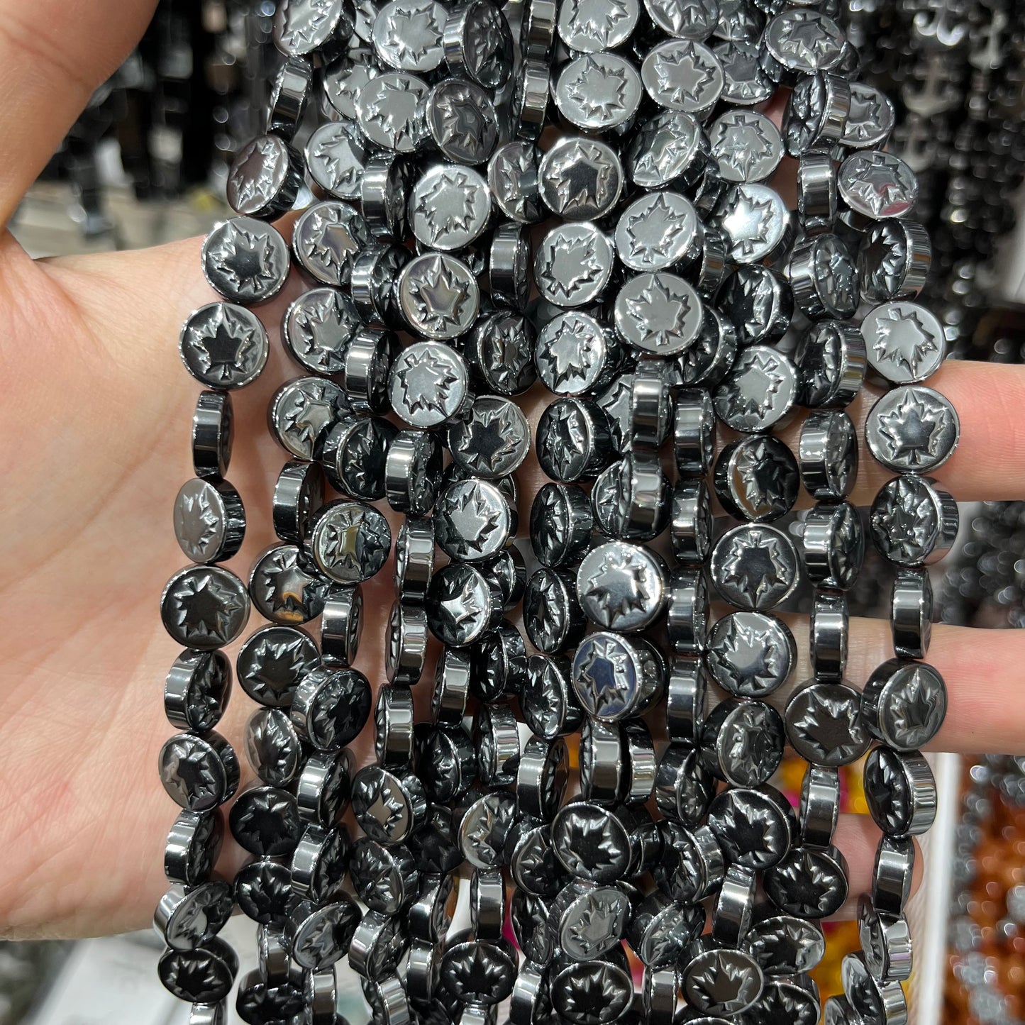 Hematite carving bead strings