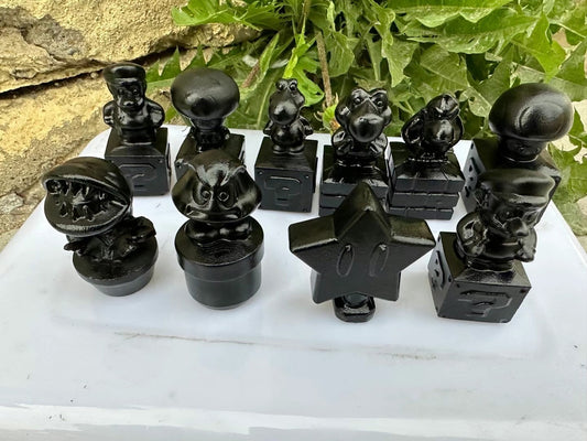 Black obsidian mario carvings