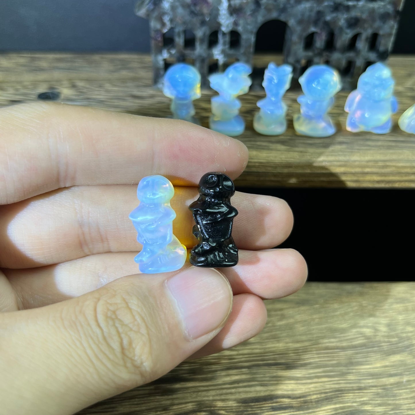 Mini Obsidian and Opalite carvings - Nightmare before Christmas