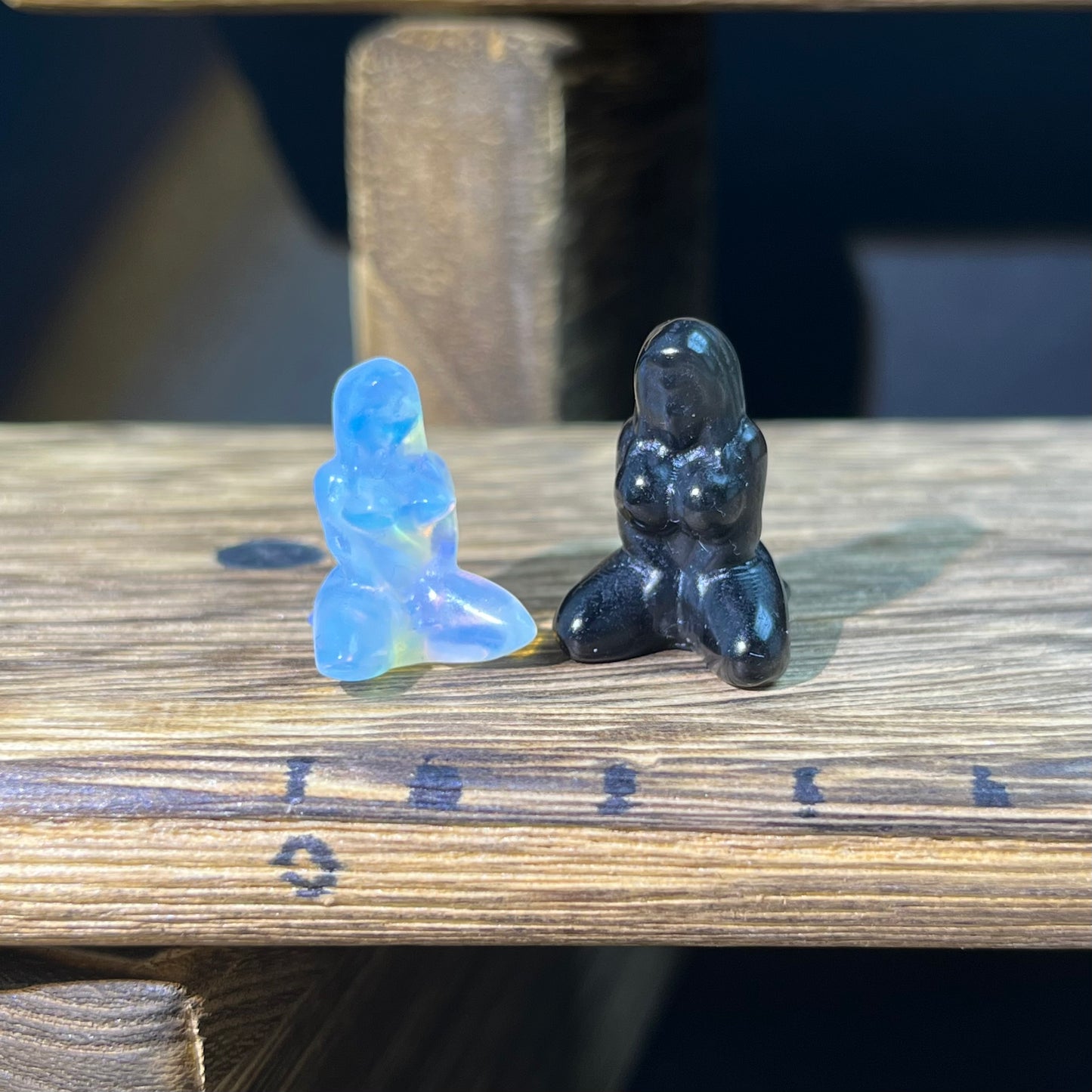 Mini Obsidian and Opalite carvings - charactor carvings