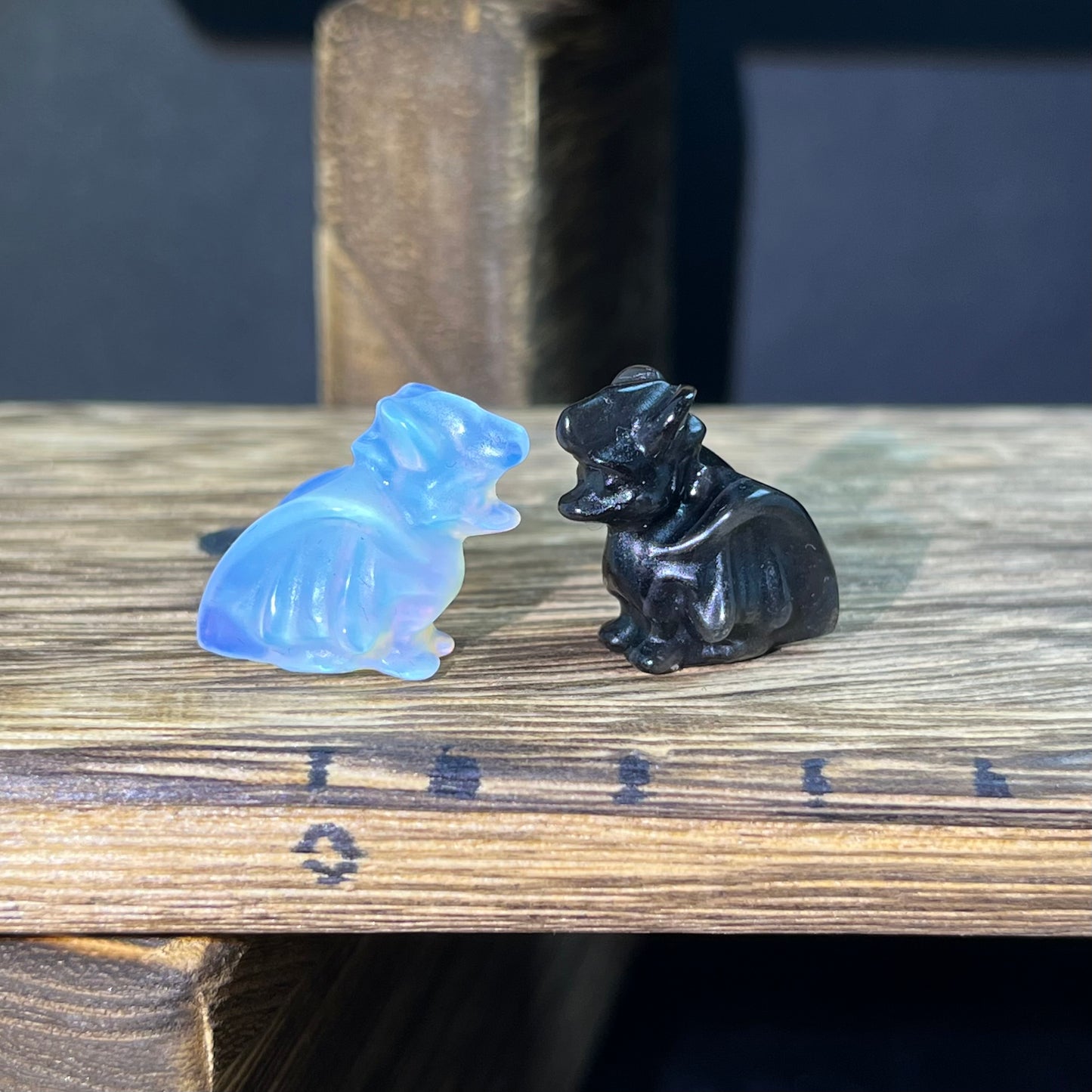 Mini Obsidian and Opalite carvings - charactor carvings