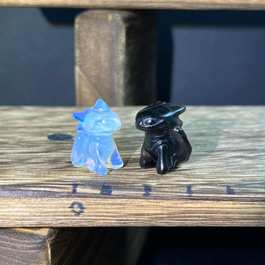 Mini Obsidian and Opalite carvings - charactor carvings