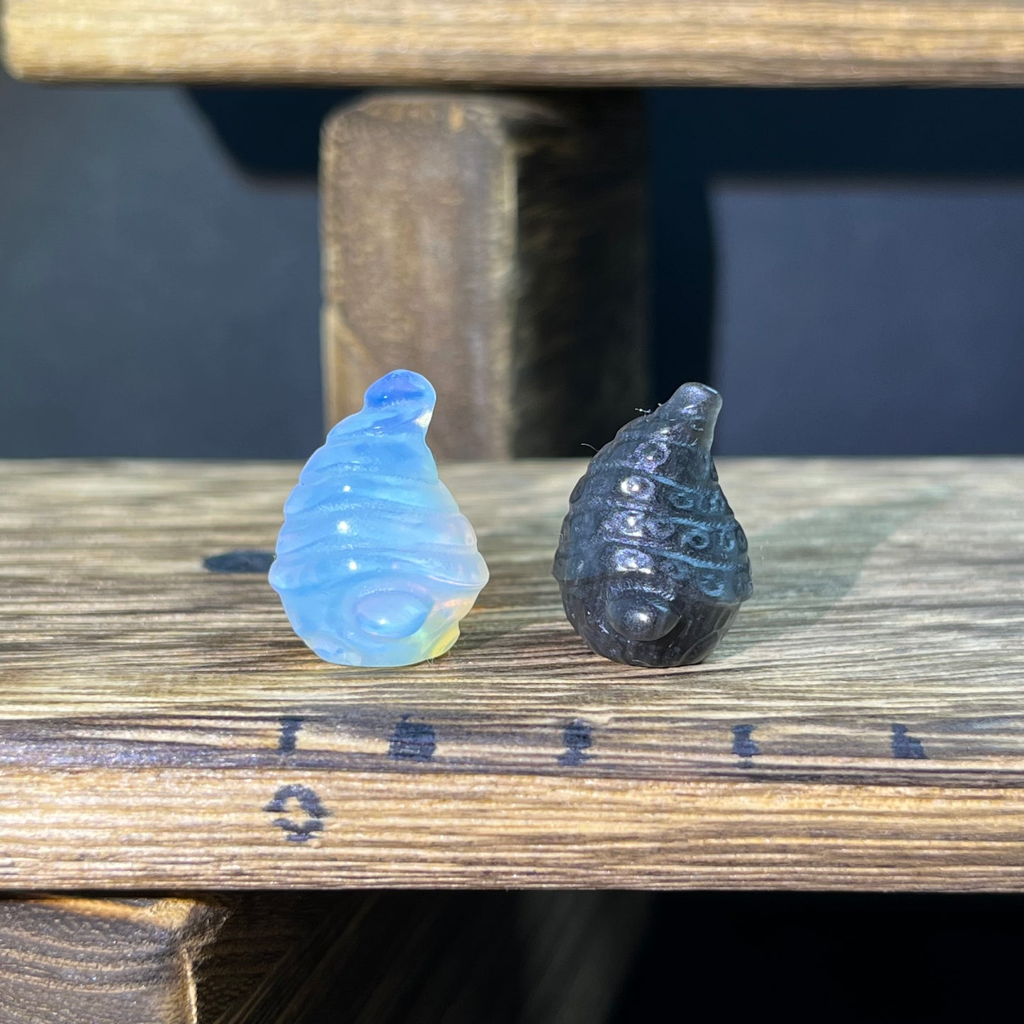 Mini Obsidian and Opalite carvings - charactor carvings