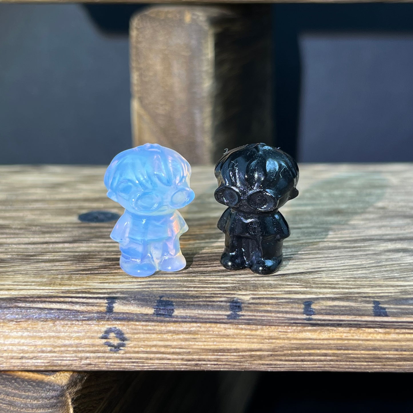 Mini Obsidian and Opalite carvings - charactor carvings