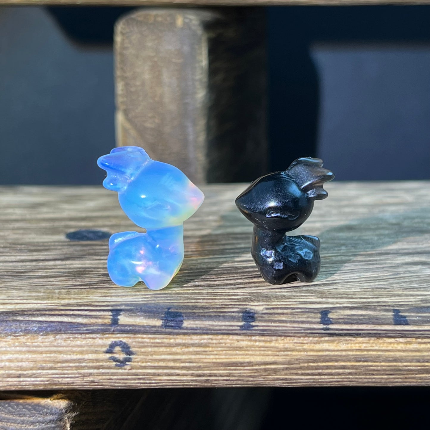 Mini Obsidian and Opalite carvings - animal carvings