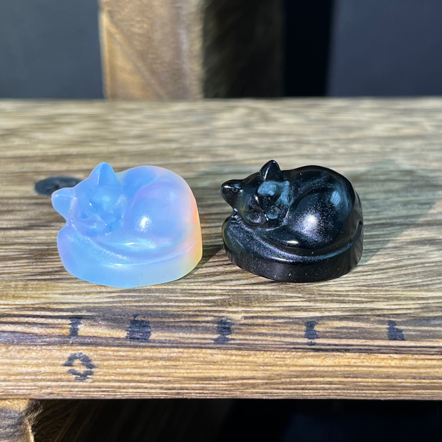 Mini Obsidian and Opalite carvings - animal carvings