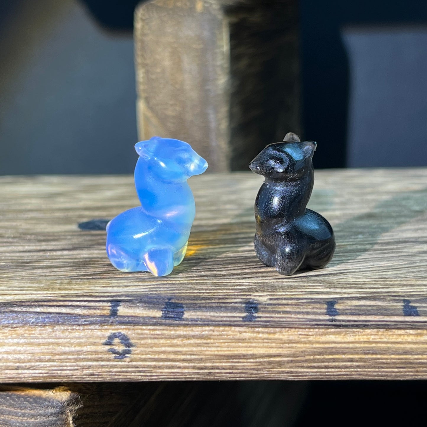 Mini Obsidian and Opalite carvings - animal carvings