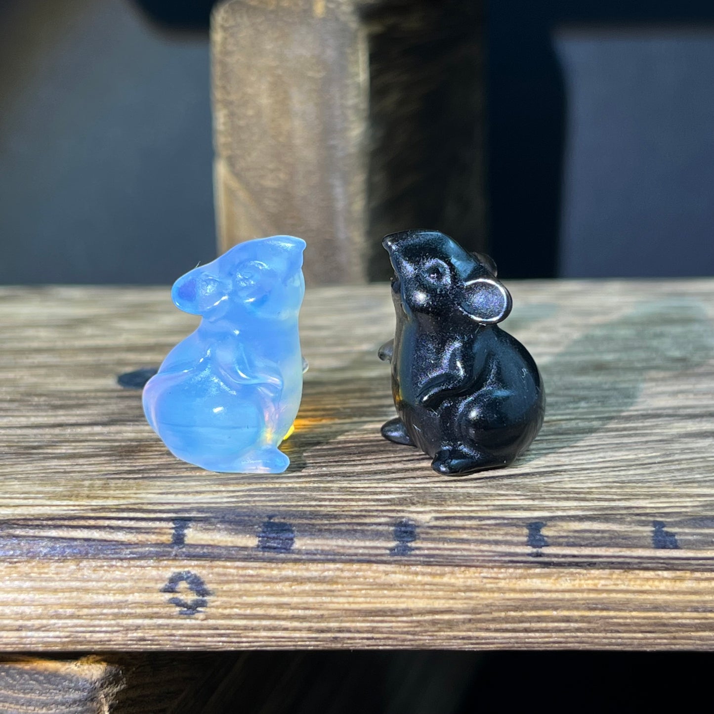 Mini Obsidian and Opalite carvings - animal carvings