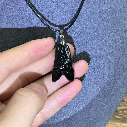 Obsidian Hanging Bat Necklace