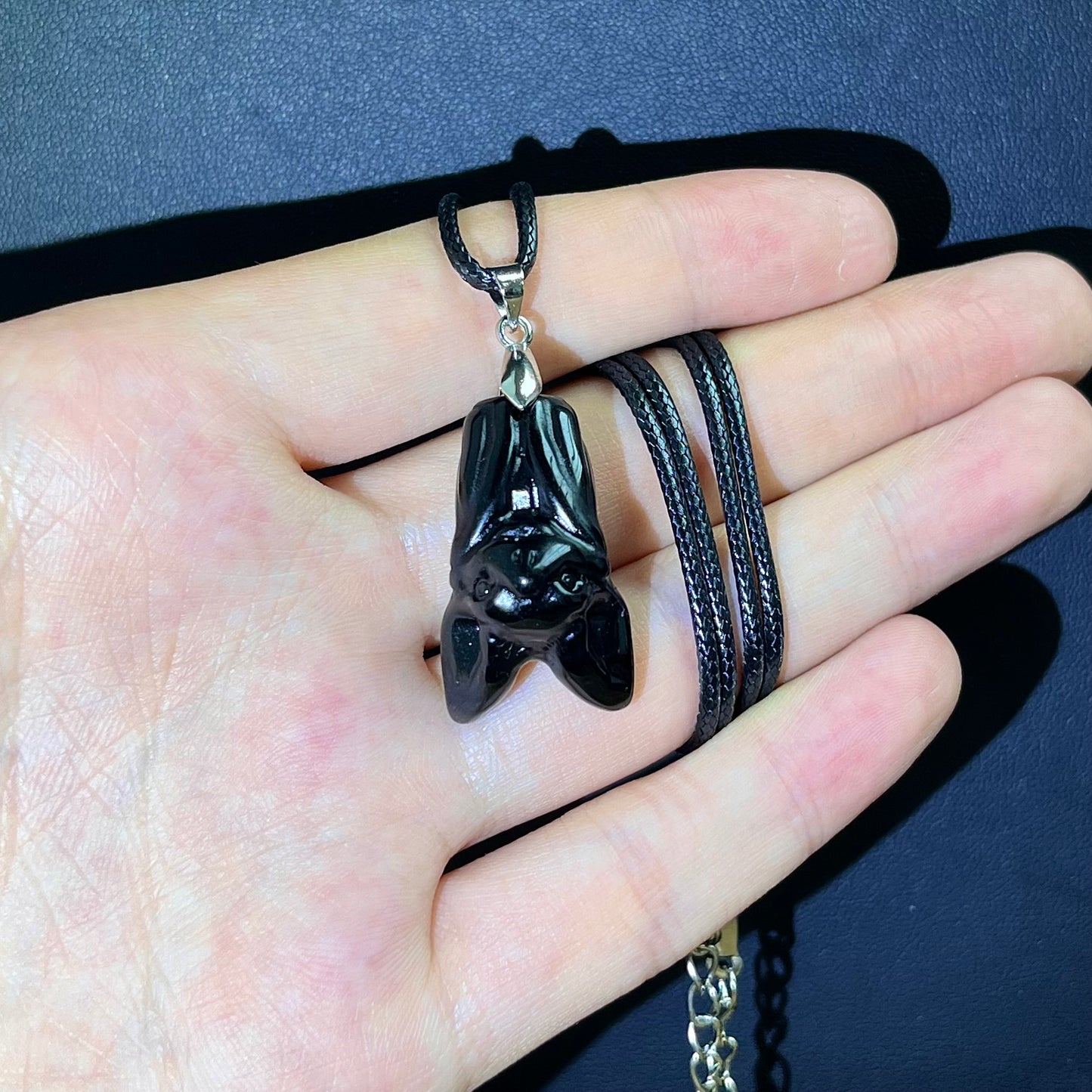 Obsidian Hanging Bat Necklace