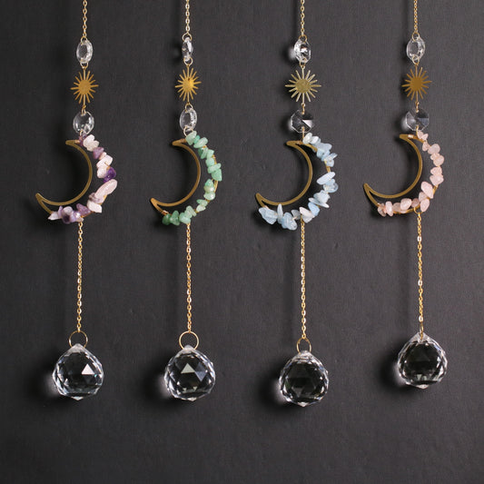 Small moon Sun catcher with crystal chips