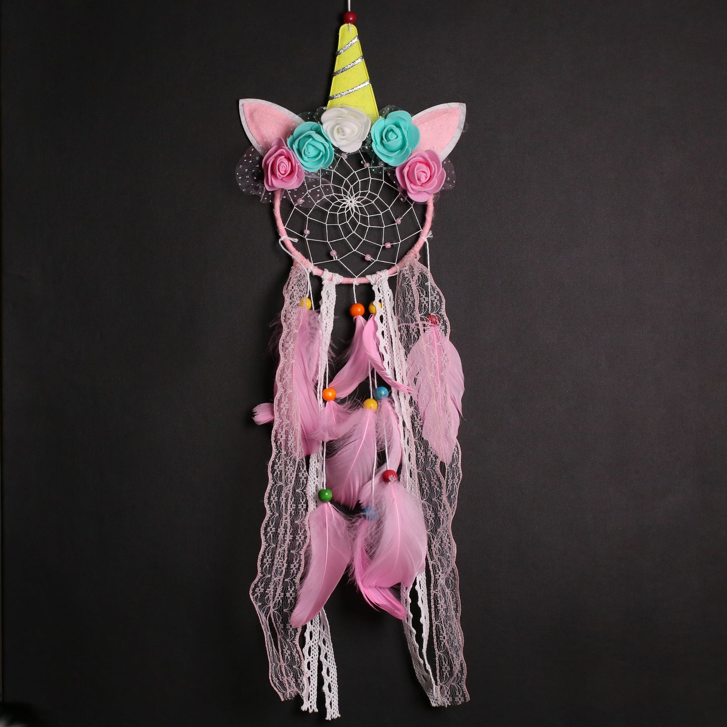 Dream catcher with unicorn and flowers