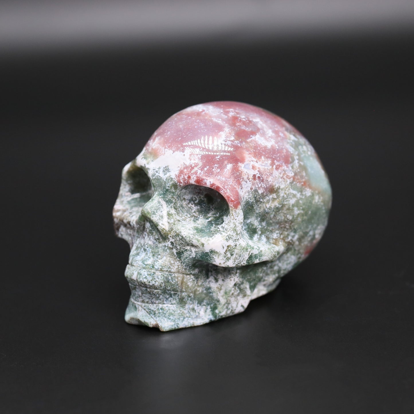 Moss agate skull